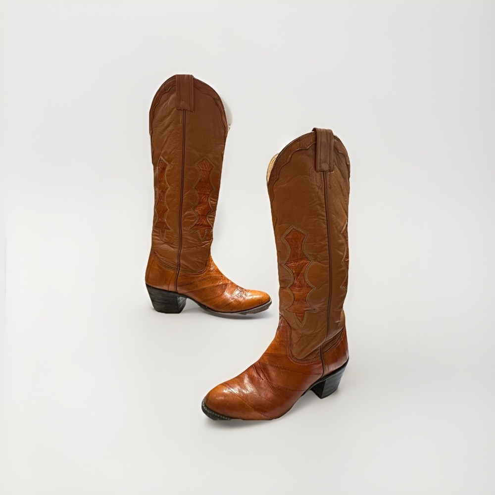 Vintage Nocona L909 Western Cowboy Boots 6.5B | Burnt Orange Leather USA Made